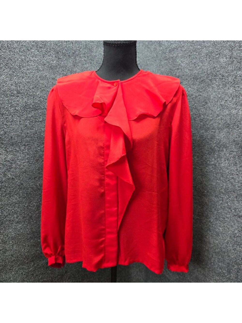 Vintage Gailord Holidays Ruffle Blouse 8 Red Vibrant Colorful Tomato Girl Retro